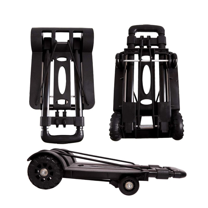 KINJOEK 40kg 88Lbs Folding Hand Truck Dolly, Foldable Luggage Cart for Luggage with 4 Wheels & Bungee Cord, Collapsible, Lightweight Compact Solid Construction Utility Cart for Travel, Black - Image 4